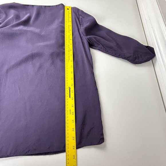 Tibi Blouse Women 4 100% Silk Roll Tab Sleeve Purple Embellished Beaded Feathers - Picture 9 of 12